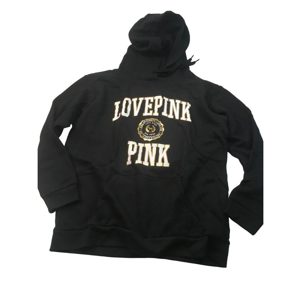 Victorias Secret Pink Hoodie Womens Size M Black & White Love Pink Pullover Swea